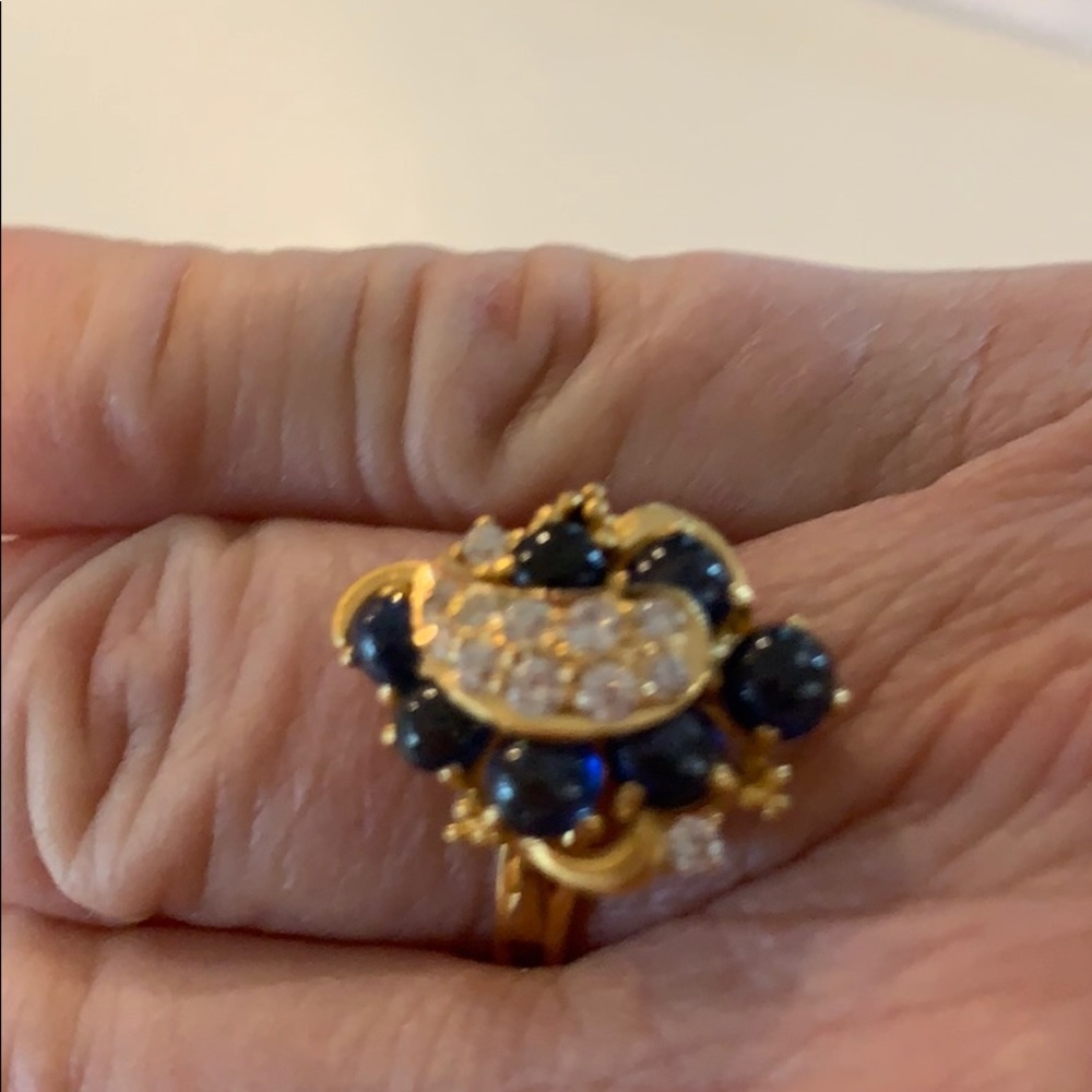 Solid 22 k Gold Blue Sapphire Cabochon Quartz Ring - Picture 16 of 16